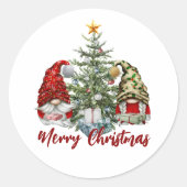 Niedliche Wasserfarben Gnomes Frohe Weihnachten Runder Aufkleber (Vorderseite)