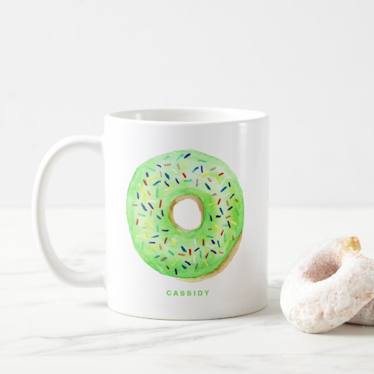 Niedliche Wasserfarben Grüne Donut Sprinkles Perso Kaffeetasse (Mit Donut)