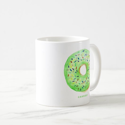 Niedliche Wasserfarben Grüne Donut Sprinkles Perso Kaffeetasse (VorderseiteRechts)