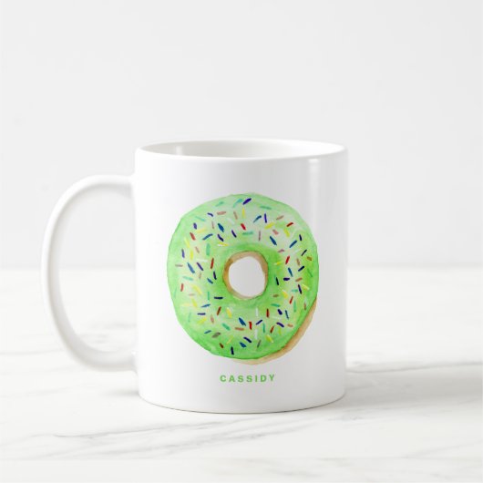 Niedliche Wasserfarben Grüne Donut Sprinkles Perso Kaffeetasse (Links)