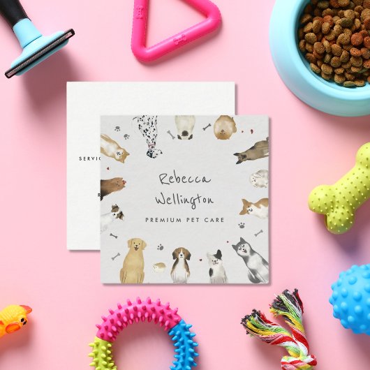 Niedliche Wasserfarben Haustiere Haustiere Haustie Quadratische Visitenkarte