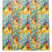 Niedliche Wasserfarben - Hühner Duschvorhang (Vorderseite)