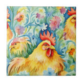 Niedliche Wasserfarben - Hühner Fliese (Vorderseite)