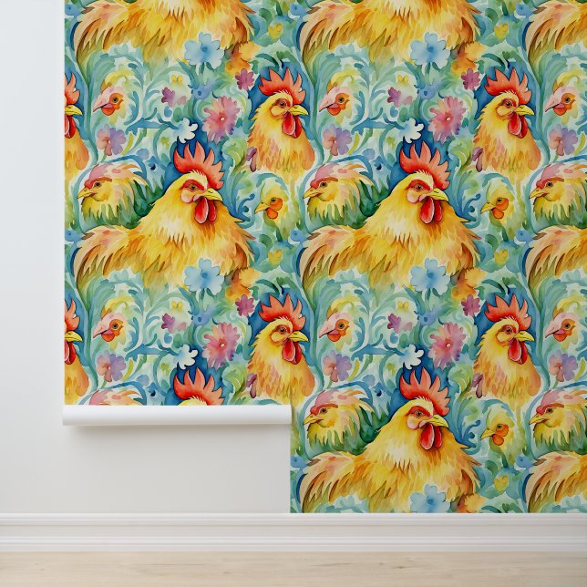 Niedliche Wasserfarben - Hühner Tapete (Anwendung)