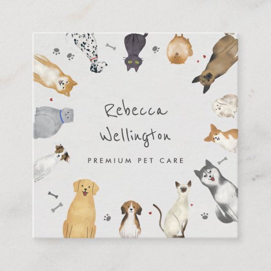 Niedliche Wasserfarben Hunde Katzen Sitter Hundewa Quadratische Visitenkarte (Vorderseite)