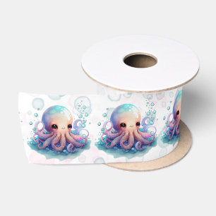 Niedliche Wasserfarben-Oktopus-Kinderdusche Satinband