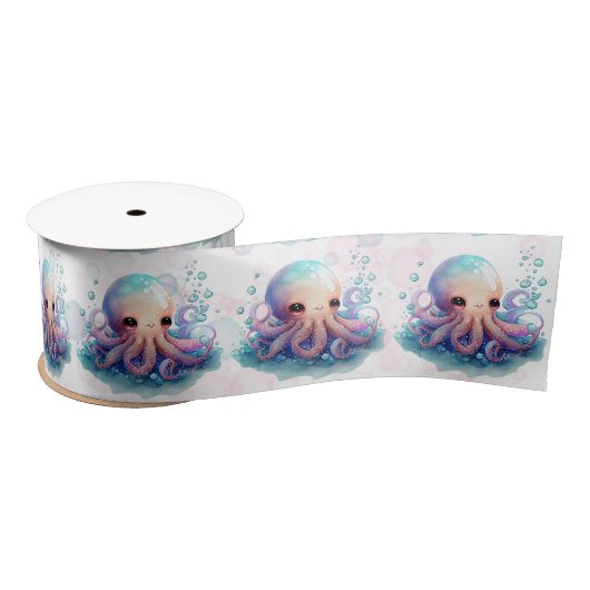 Niedliche Wasserfarben-Oktopus-Kinderdusche Satinband (Spule)
