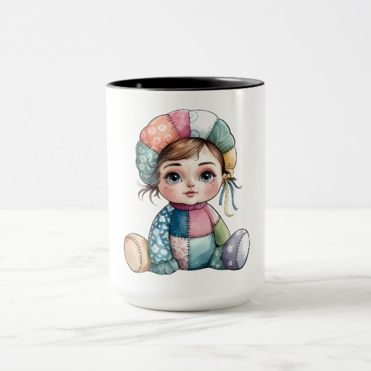Niedliche Wasserfarben-Patchwork-Kinderschneefrau Tasse (Zentrum)
