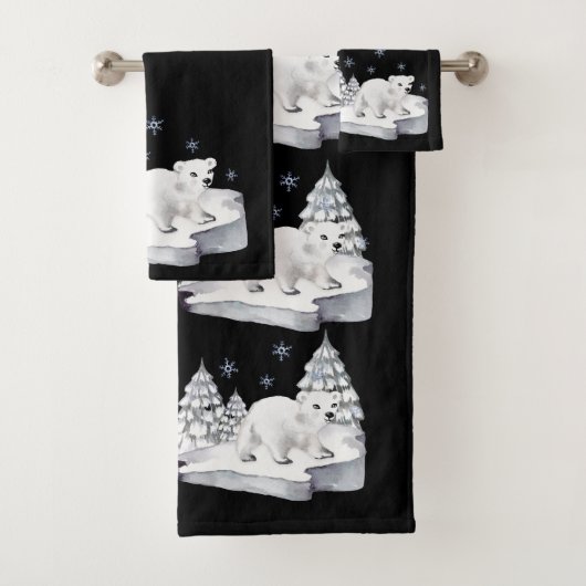 Niedliche Wasserfarben Pinienbären Schneeflocken Badhandtuch Set (Insitu)