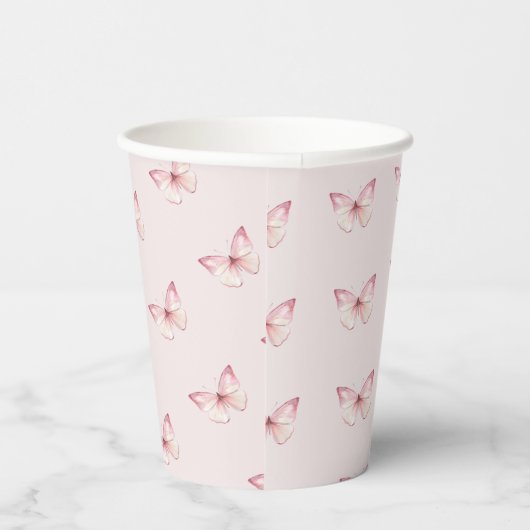 Niedliche Wasserfarben Rosa Schmetterlinge Pappbecher (Rechts)