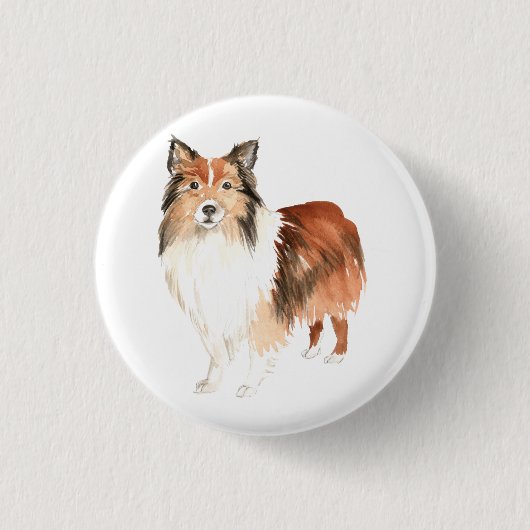Niedliche Wasserfarben Shetland Sheepdog Button (Vorderseite)