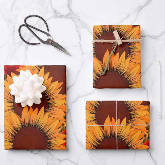 Niedliche Wasserfarben-Sonnenblume Geschenkpapier Set (Vorderseite)