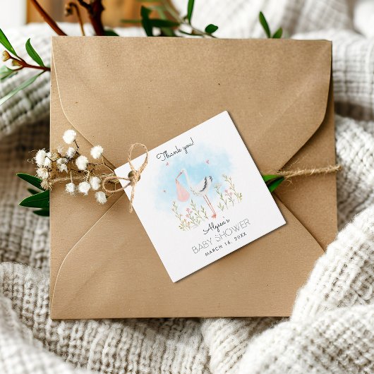 Niedliche Wasserfarben Stork Babydusche Geschenkanhänger