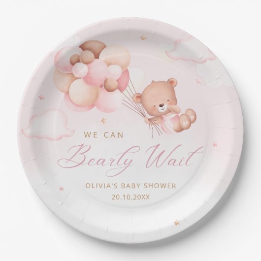 Niedliche Wasserfarben Teddy Bear Girl Babydusche Pappteller (Vorderseite)