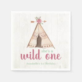 Niedliche Wasserfarben Teepee Wild 1. Geburtstag Serviette