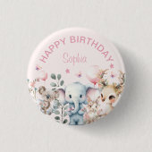 Niedliche Wasserfarben Wildtiere Rosa Mädchen Gebu Button (Vorderseite)