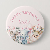 Niedliche Wasserfarben Wildtiere Rosa Mädchen Gebu Button (Vorderseite)