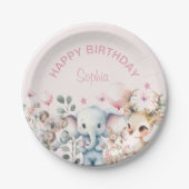 Niedliche Wasserfarben Wildtiere Rosa Mädchen Gebu Pappteller (Vorderseite)