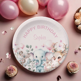 Niedliche Wasserfarben Wildtiere Rosa Mädchen Gebu Pappteller