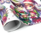 Niedliche Wasserfarbenanime - Elfen Weihnachten Geschenkpapier (Rolleneckpunkt)