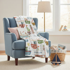 Niedliche Wasserfarbenboote Junge Personalisiert Fleecedecke