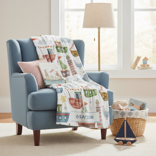 Niedliche Wasserfarbenboote Junge Personalisiert Fleecedecke