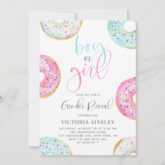 Niedliche WasserfarbenDonuts Geschlecht zeigt Kind Einladung (Vorderseite)