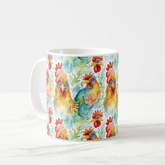 Niedliche Wasserfarbene Hühner Kaffeetasse (Vorderseite Links)