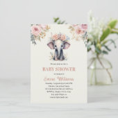 Niedliche Wasserfarbenflora Elephant Girl Babydusc Einladung (Stehend Vorderseite)