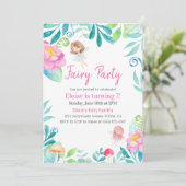 Niedliche Wasserfarbenfrohe Märchengarten Geburtst Einladung (Stehend Vorderseite)