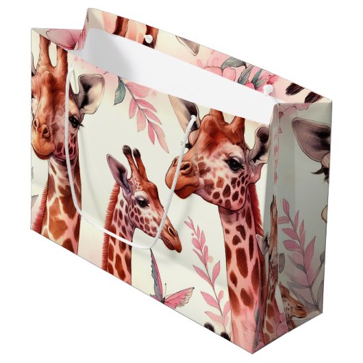 Niedliche WasserfarbenGiraffe Große Geschenktüte (Vorderseite Schrägansicht)