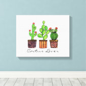 Niedliche Wasserfarbenkaktus in Töpfen Leinwanddruck (Insitu (Holzboden))