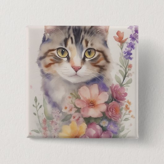 Niedliche Wasserfarbenkatze Button (Vorderseite)