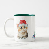 Niedliche Wasserfarbenkatze Weihnachtskätzchen Par Zweifarbige Tasse (Links)