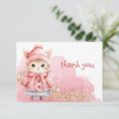 Niedliche Wasserfarbenküche Katze Wintermäntel Dankeskarte (Stehend Vorderseite)