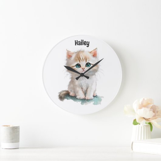 Niedliche Wasserfarbenküche mit blauen Augen Große Wanduhr (Zuhause)