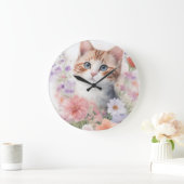 Niedliche Wasserfarbenküche mit Blumenmuster Große Wanduhr (Zuhause)