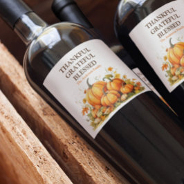 Niedliche Wasserfarbenkürbis Dankbar Dankbar geseg Weinetikett