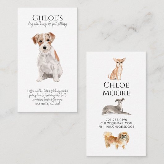 Niedliche Wasserfarbenleder Haustier Sitter Dog Wa Visitenkarte (Vorne/Hinten)
