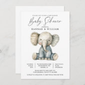 Niedliche Wasserfarbenlephant Babydusche Einladung (Vorne/Hinten)