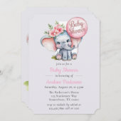 Niedliche Wasserfarbenlephant Floral Girl Babydusc Einladung (Vorne/Hinten)