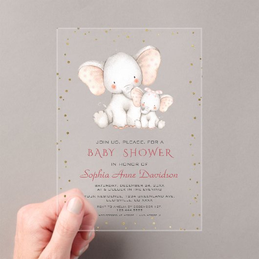 Niedliche Wasserfarbenlephant Girl Babydusche Acryleinladungen (Insitu (Handheld))