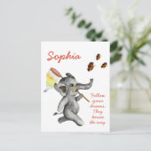 Niedliche Wasserfarbenlephant Inspiriere Traumange Postkarte (Stehend Vorderseite)