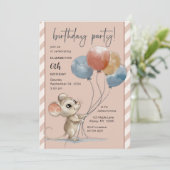 Niedliche WasserfarbenMaus mit Balloons zum Geburt Einladung (Stehend Vorderseite)