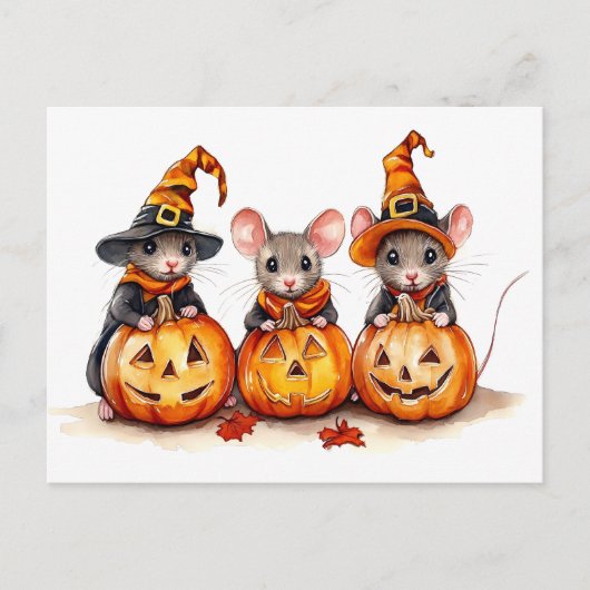 Niedliche Wasserfarbenmäuse Halloween Pumpkins Postkarte (Vorderseite)