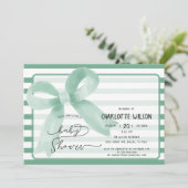 Niedliche WasserfarbenMinze Bow Babydusche Einladung (Stehend Vorderseite)