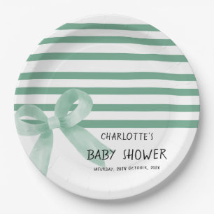 Niedliche WasserfarbenMinze Bow Babydusche Pappteller