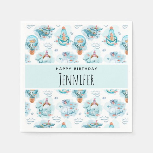 Niedliche Wasserfarbenmuster Whale Geburt Serviette (Vorderseite)