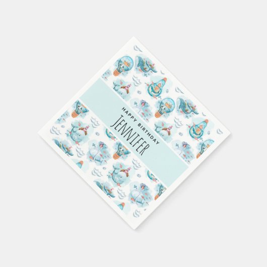 Niedliche Wasserfarbenmuster Whale Geburt Serviette (Ecke)