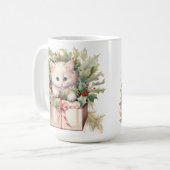NIEDLICHE WASSERFARBFLÜFFY-CHRISTMAS KITTEN KAFFEETASSE (Vorderseite Links)